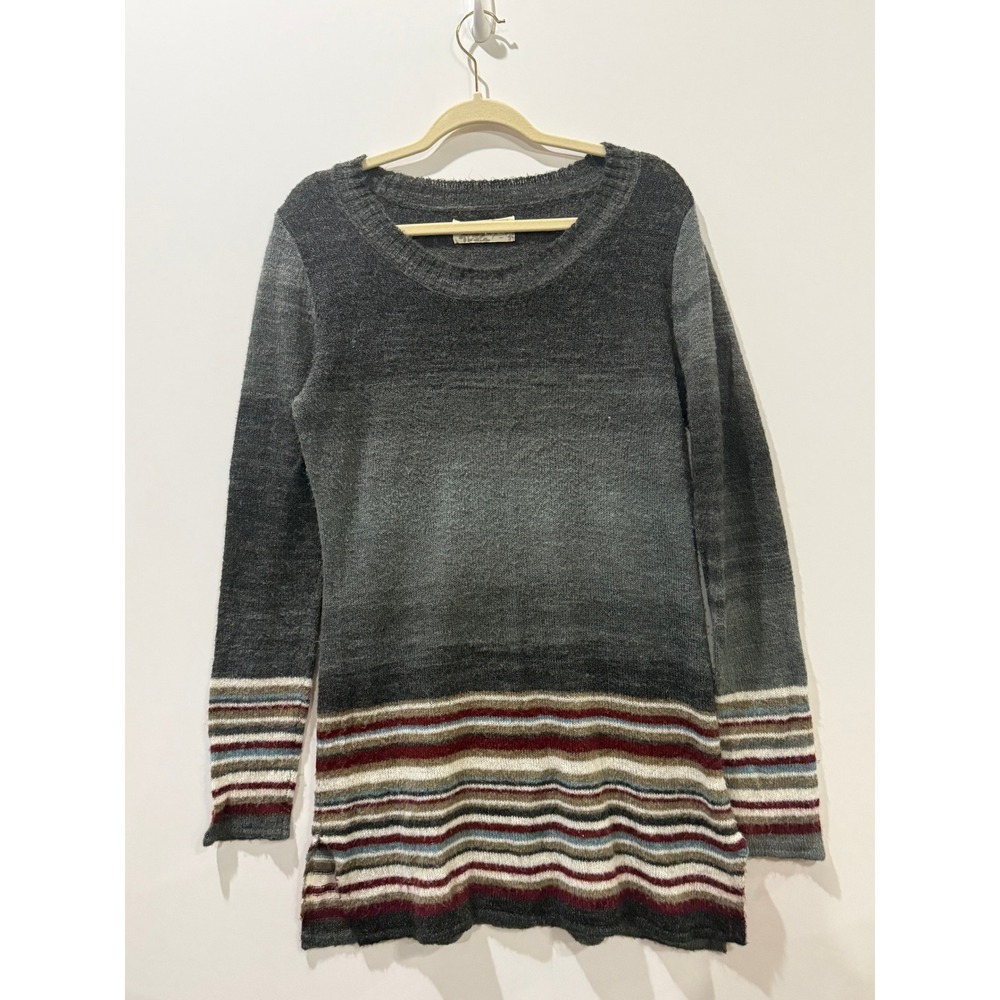 Seven Sisters Grey Ombre Striped Wool Mohair Blend Tunic Sweater Large